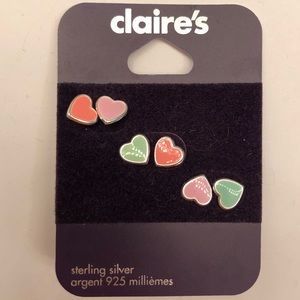 NWT Claire’s sterling 3 pair heart stud earrings